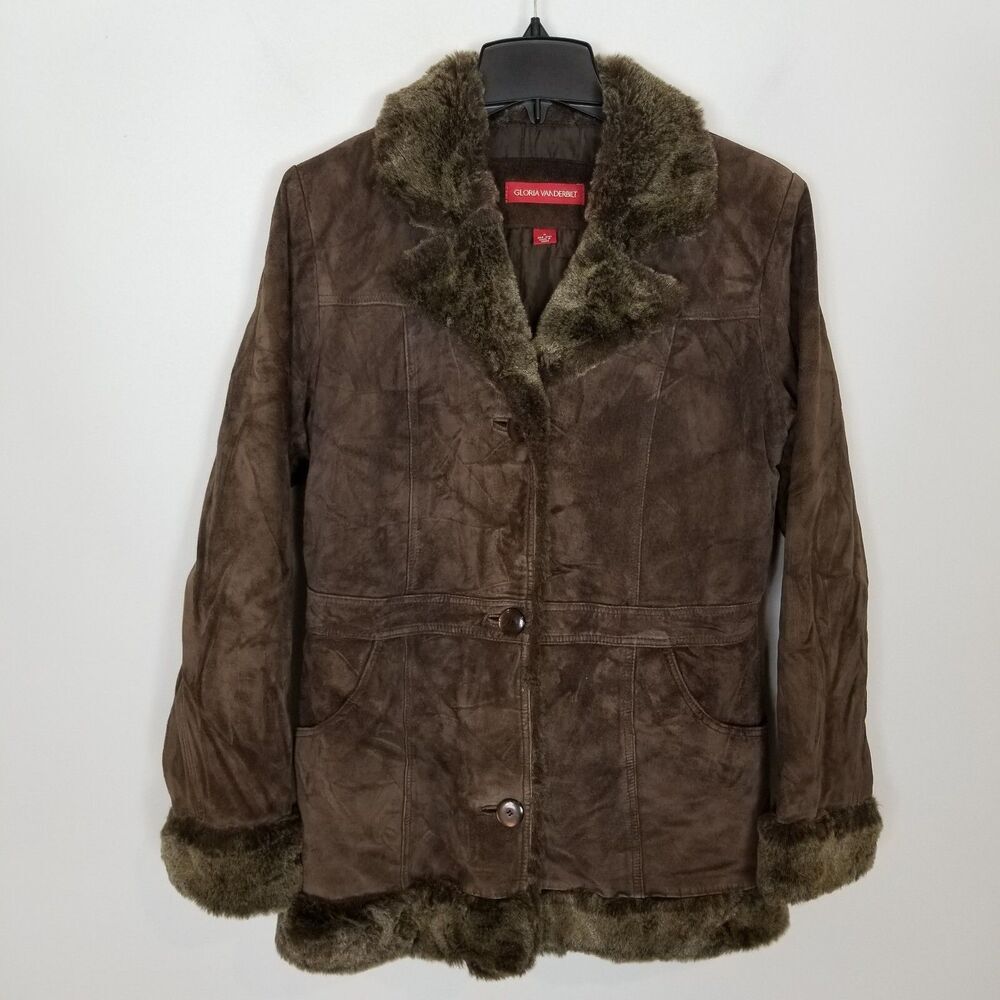 VTG Gloria  Vanderbilt Women Suede Leather Penny Lane Button Jacket  M Brown Y2K